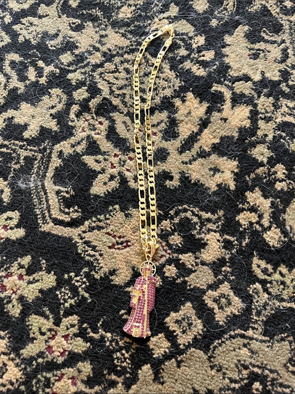 Gold Chain Necklace with Pink Crystal Pendant - Women Jewelry